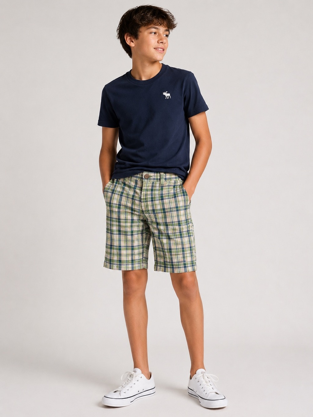 Vintage Abercrombie Kids Boys Plaid Cargo Shorts – Green & Blue – Size 16
